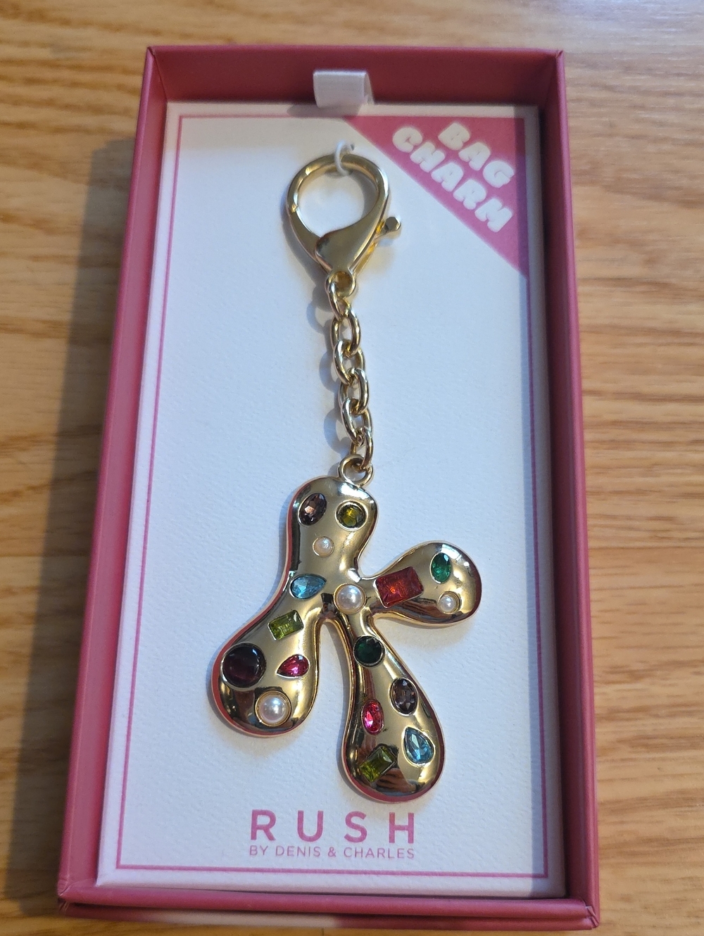 RUSH Gold-Tone Multicolor Crystal "K" Bag Charm